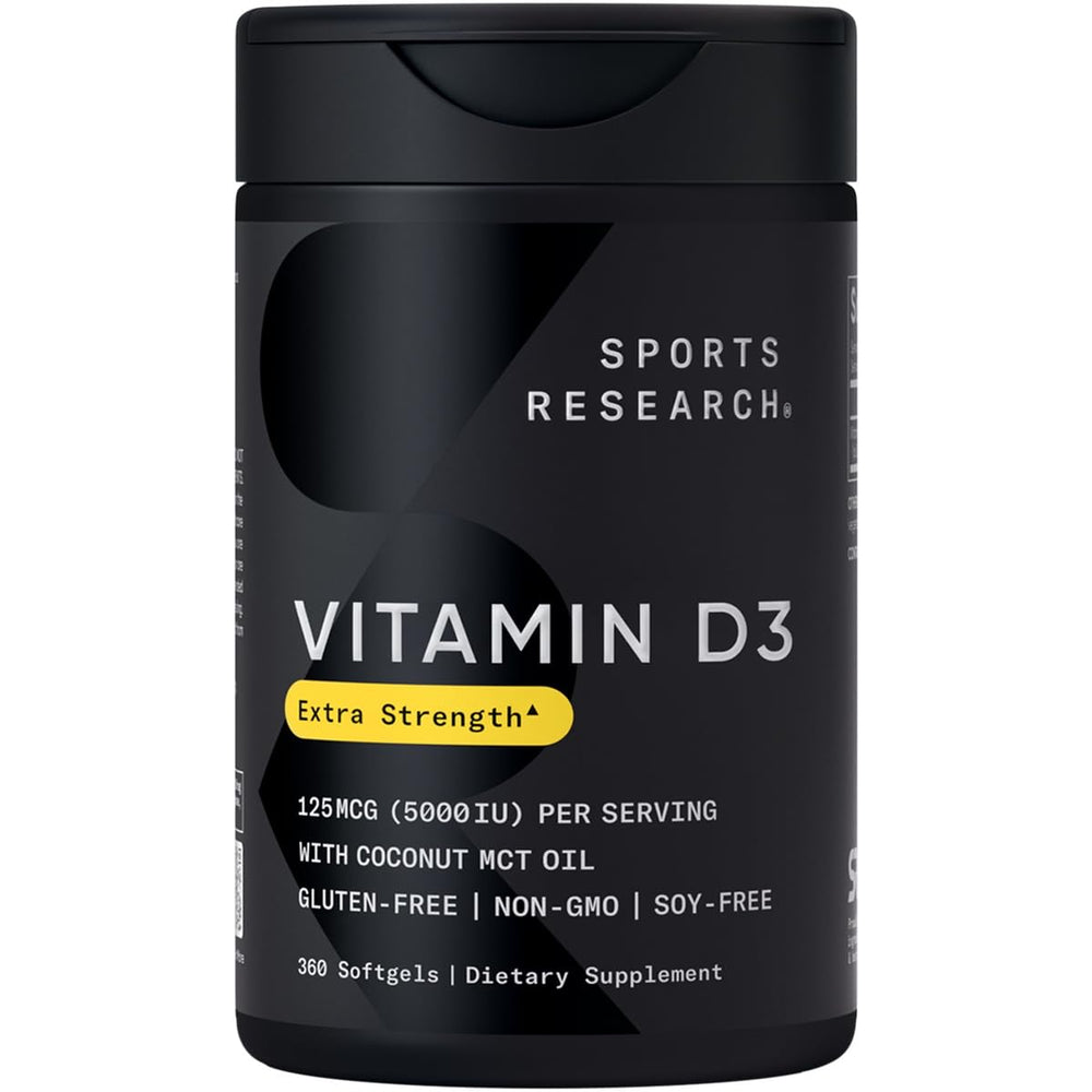 Sports Research Vitamin D3 bottle front for easy daily bone support