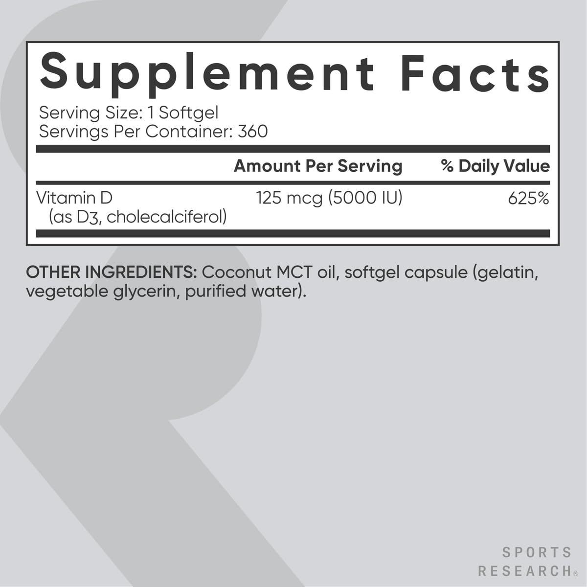 Sports Research Vitamin D3 on surface, ready for routine