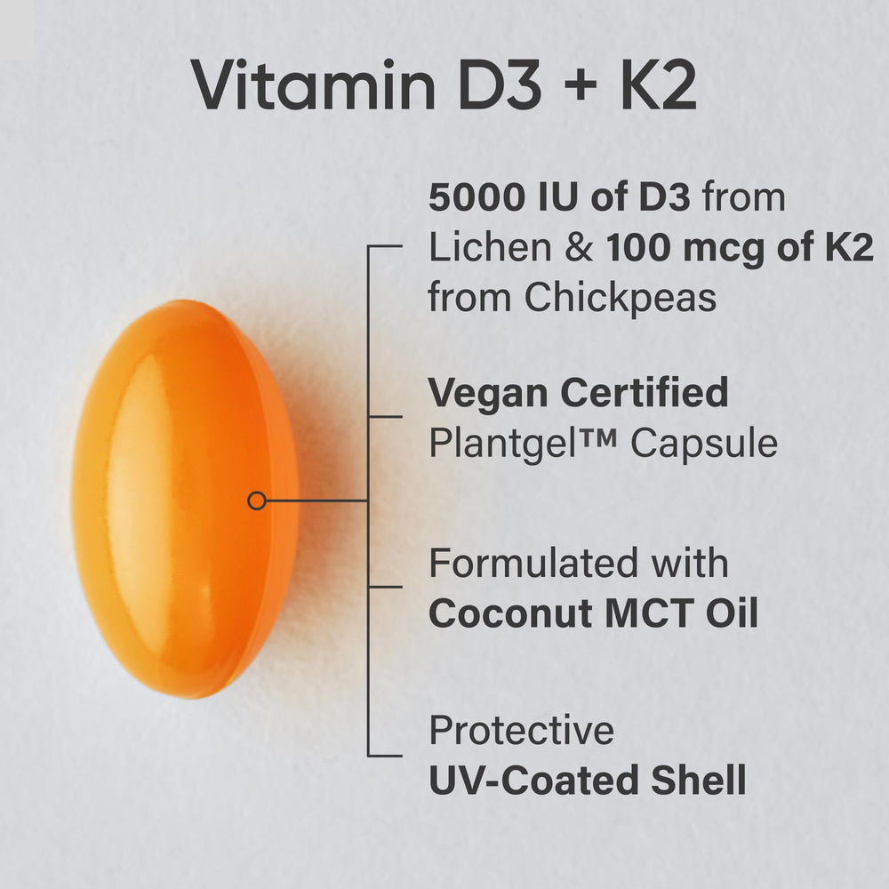 Sports Research vitamin d3 k2 vegan softgels bottle back shows ingredients and certifications.