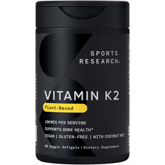 Sports Research Vitamin K2 MK-7 bottle front showing daily veggie softgels.