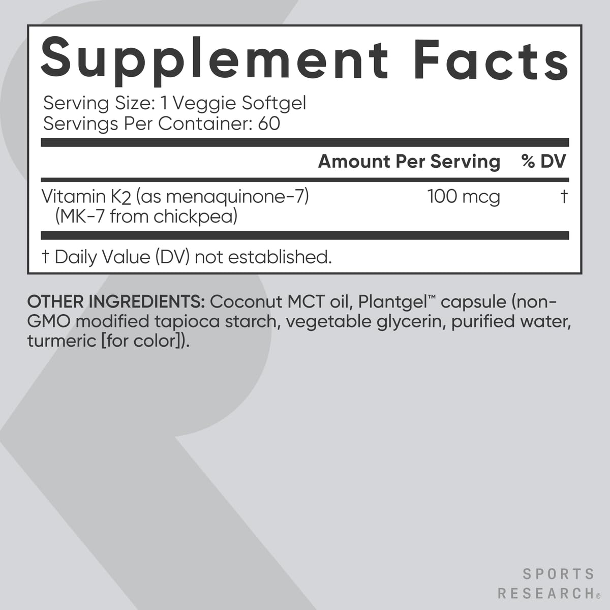 PlantGel softgel carrageenan-free design on Sports Research K2 MK-7.