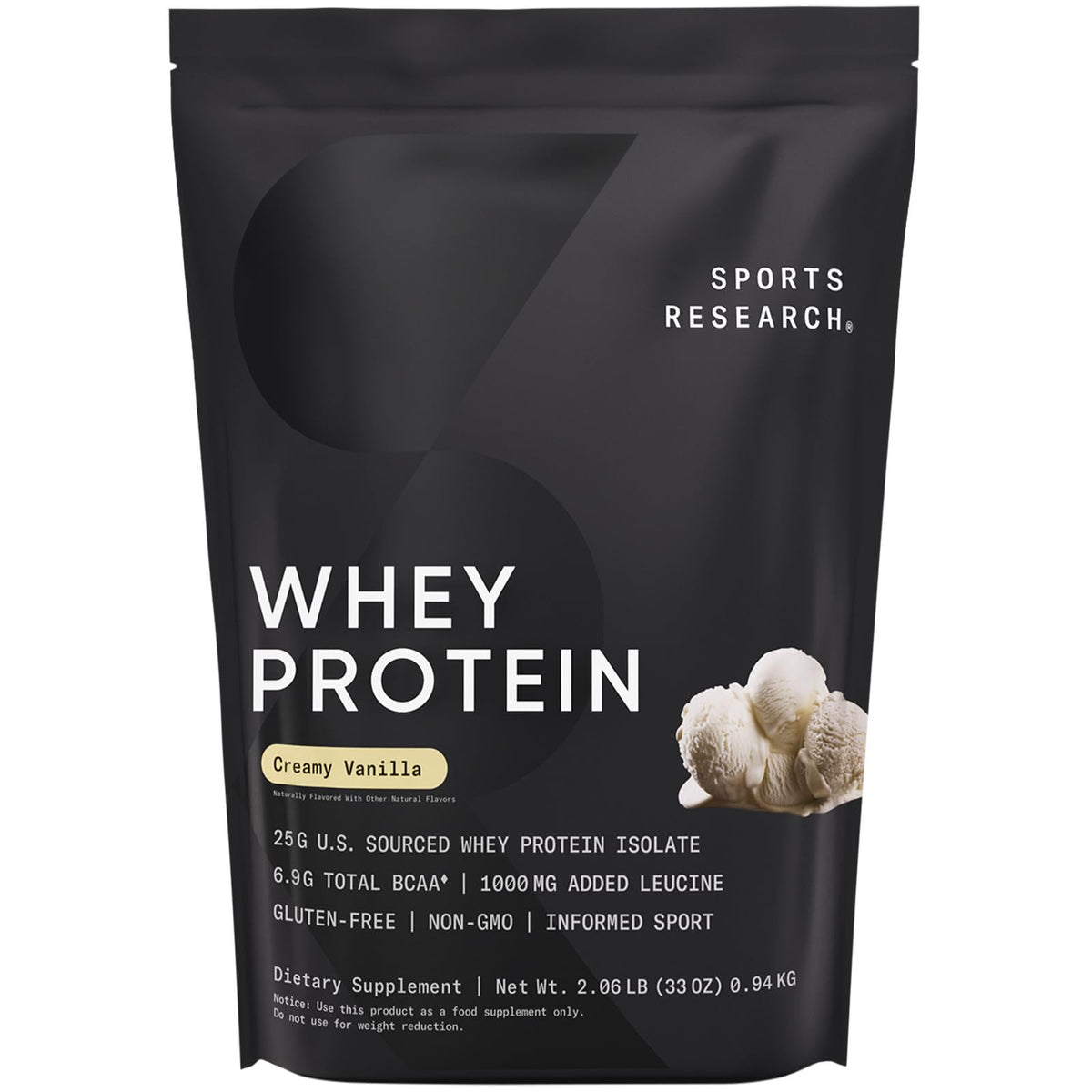 Sports Research Whey Protein Isolate creamy vanilla bag ideal for shakes and baking