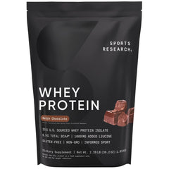 Sports Research Whey Protein Isolate front view in Dutch Chocolate, ideal for workouts