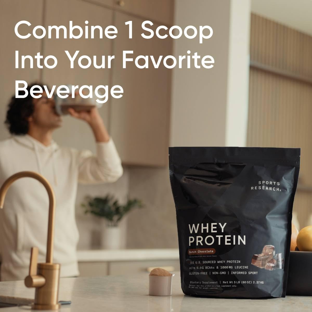 Sports Research Whey Protein Isolate nutrition facts label highlights high protein and low sugar