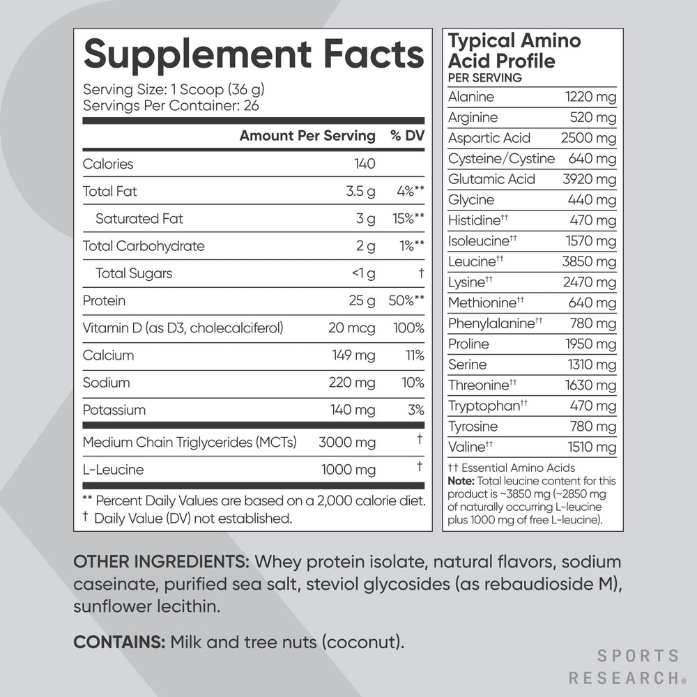 Sports Research Whey Protein Isolate premium bag on counter for everyday protein