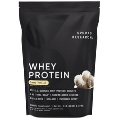 Sports Research whey protein vanilla powder jar with creamy taste