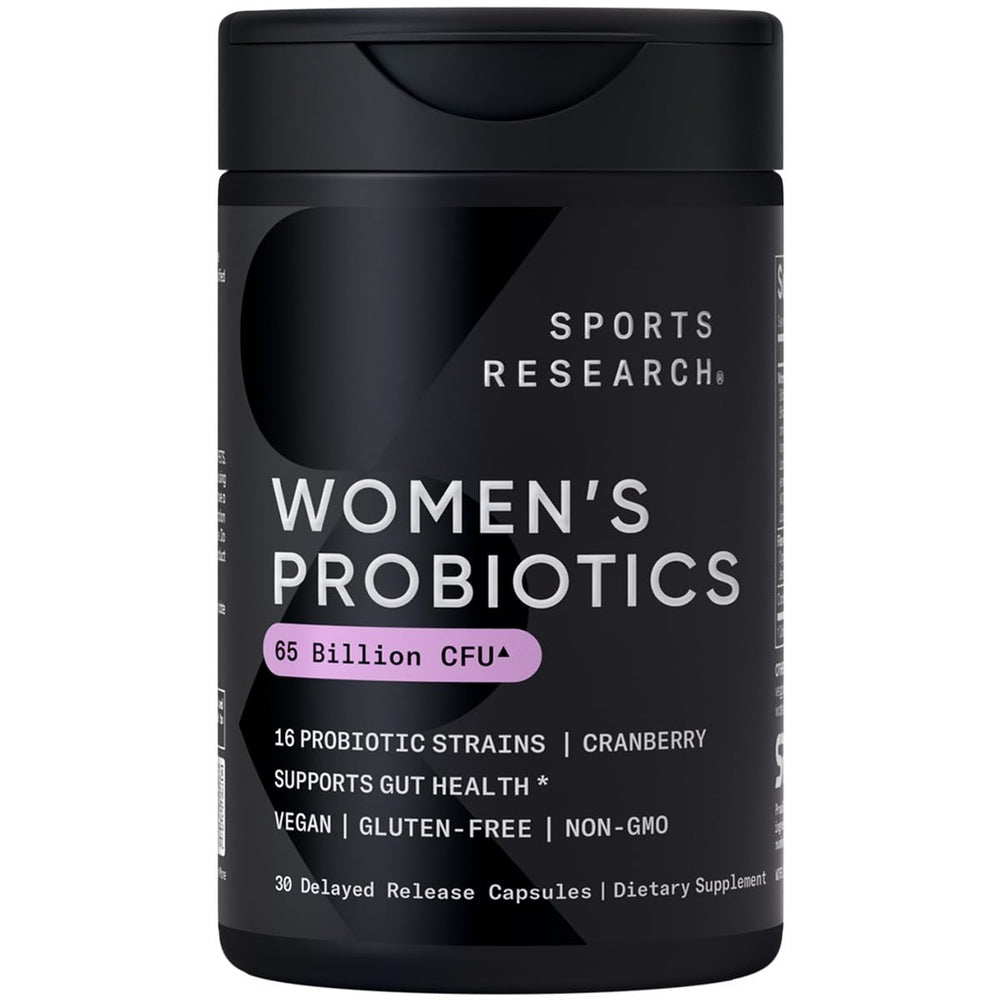Sports Research Women's Probiotics bottle front view for daily gut support.