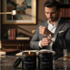Spotless Leopard 8oz soy wax candle with clean burn for bedrooms and offices.