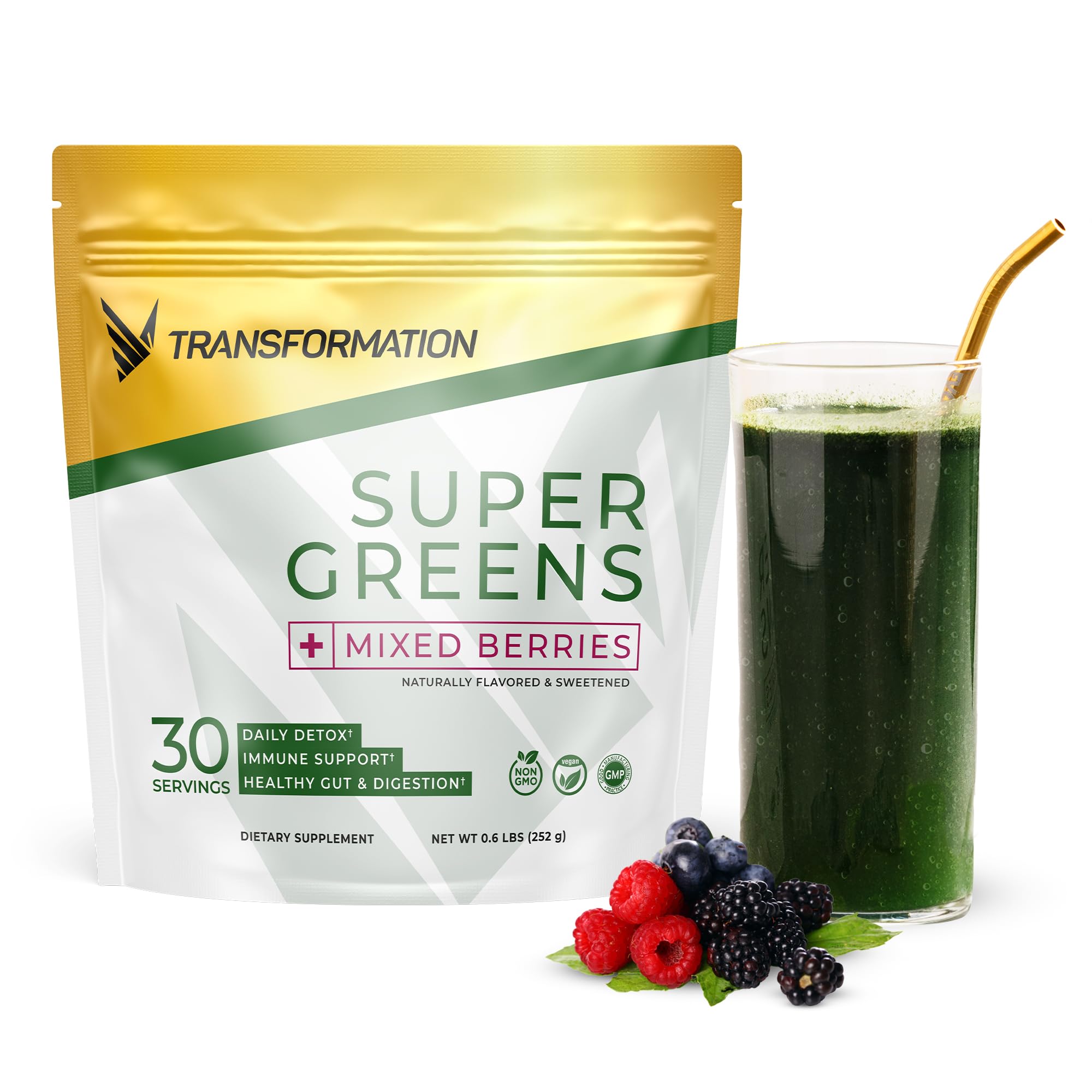 SPR BODY Transformation Super Greens bottle pour supporting daily energy and immune nourishment