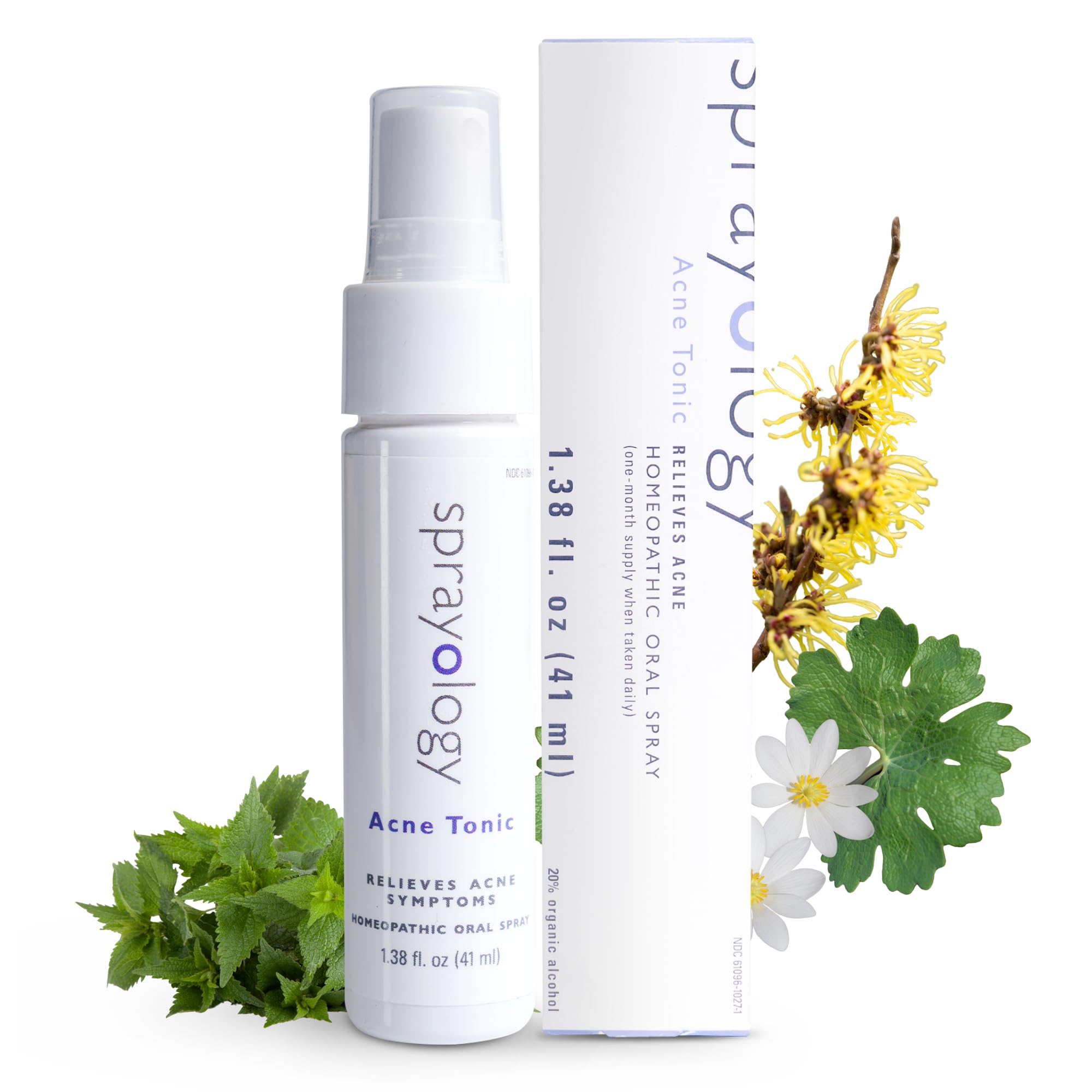 Sprayology Acne Tonic bottle label with natural ingredients for clearer skin.