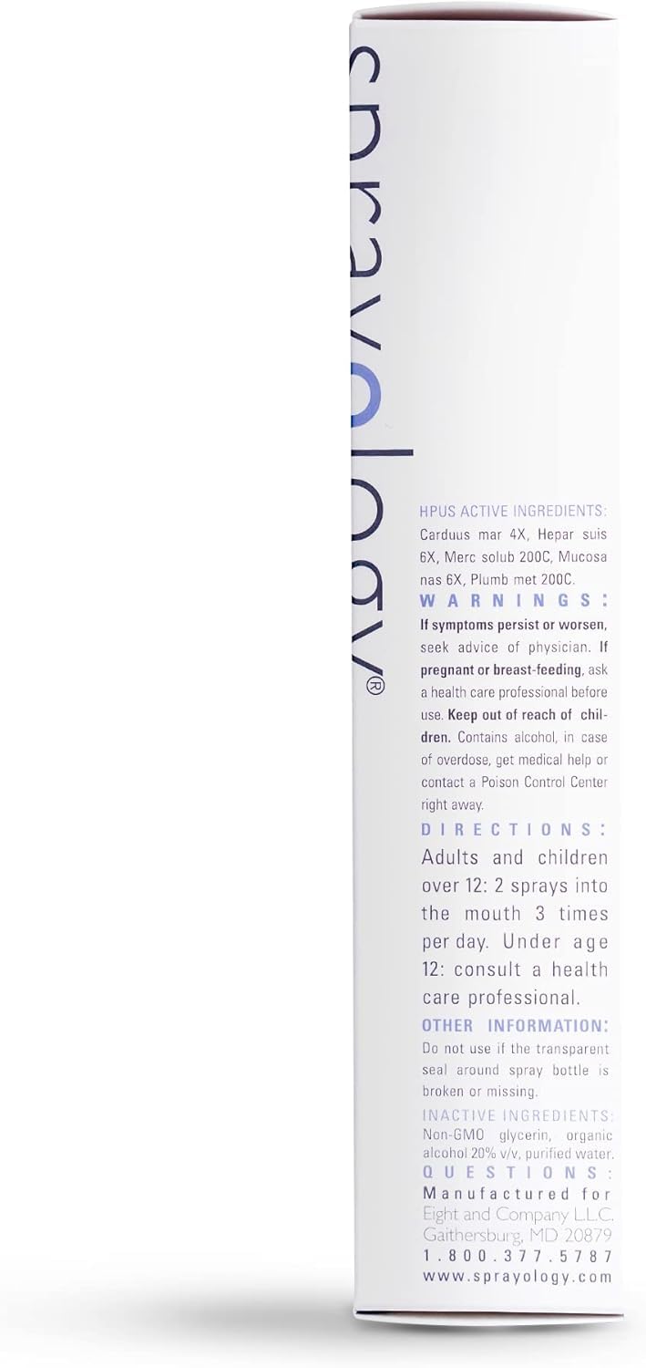 Label highlights Hepar suis and Merc solub ingredients on Sprayology Life Detoxer.