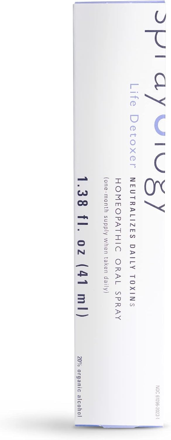 Packaging label on Sprayology Life Detoxer showing dosage guidance.