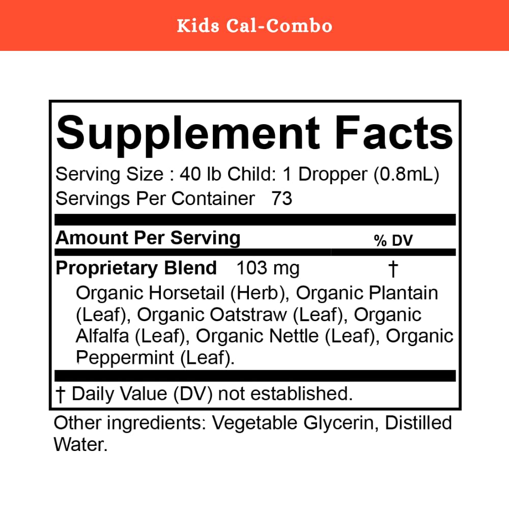 SPRIGS Kids Cal-Combo natural ingredients emphasizing herbal blend and silica support