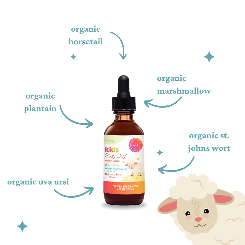 SPRIGS Kids Stay Dry agrimony inset emphasizes traditional herbal roots.