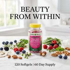 Spring Valley biotin 5000 mcg dosage label for transparency and dosage clarity.