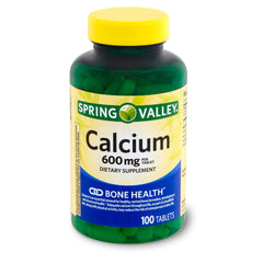 Spring Valley Calcium 600mg bottle front view showing easy-to-swallow tablets for daily bone health