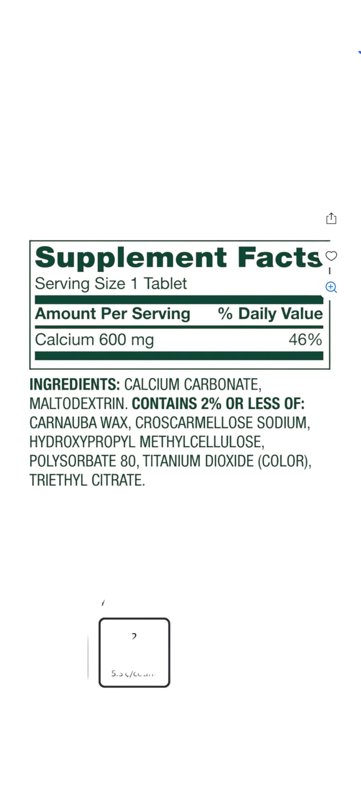Spring Valley calcium bone health tablets label close-up highlighting ingredients