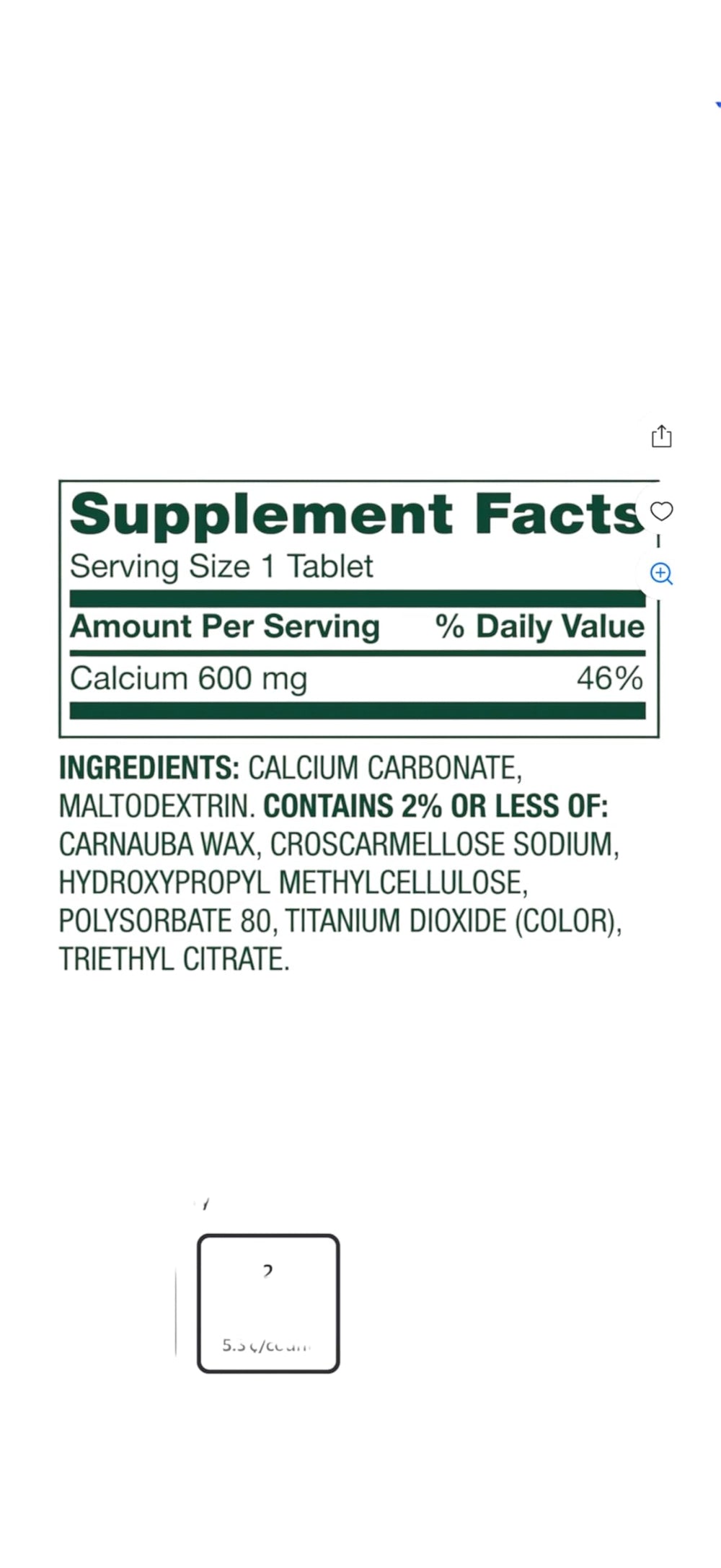 Spring Valley calcium bone health tablets label close-up highlighting ingredients