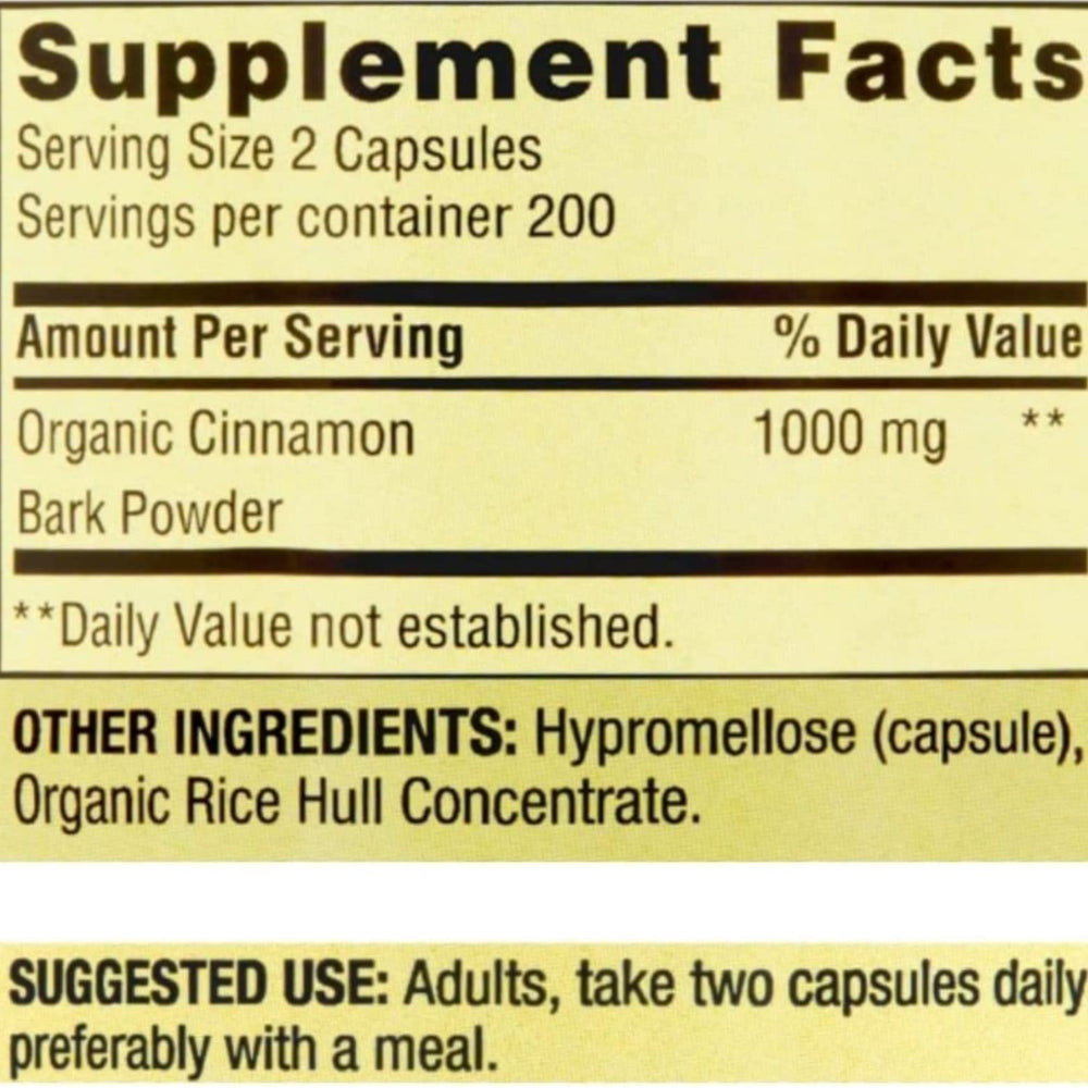 Spring Valley Cinnamon 1000 mg capsules for convenient daily intake.