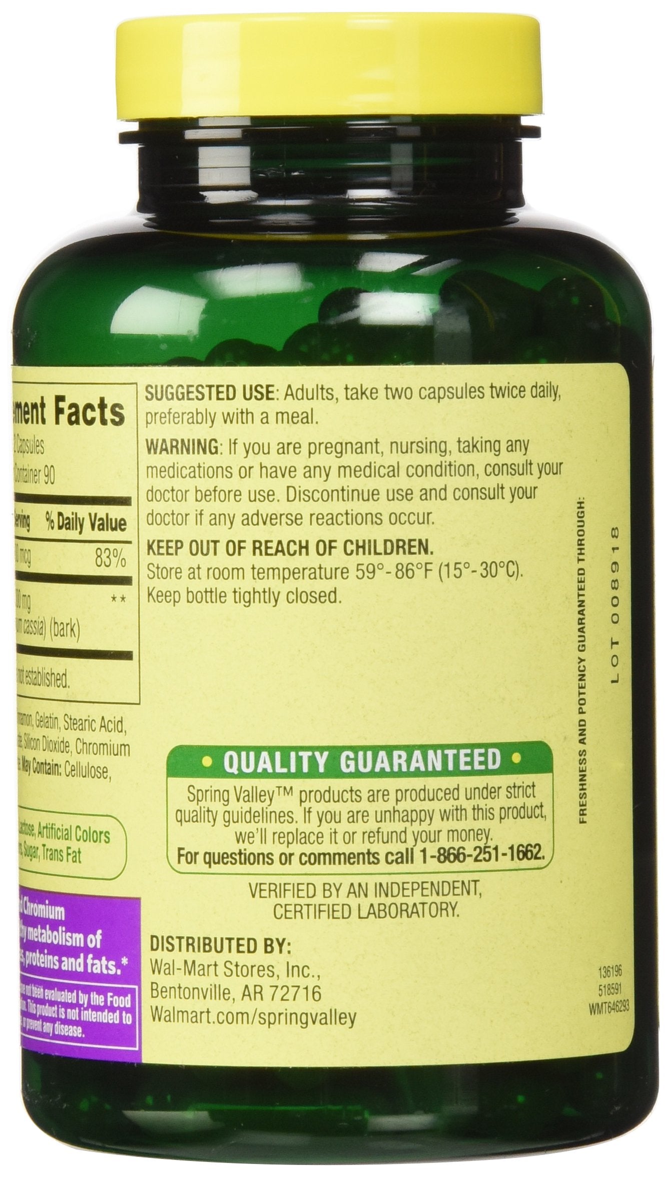 Close-up of Spring Valley Cinnamon 500mg Chromium capsules displaying texture and form.
