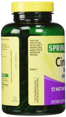 Back label of Spring Valley Cinnamon 500mg Chromium with nutrition details.