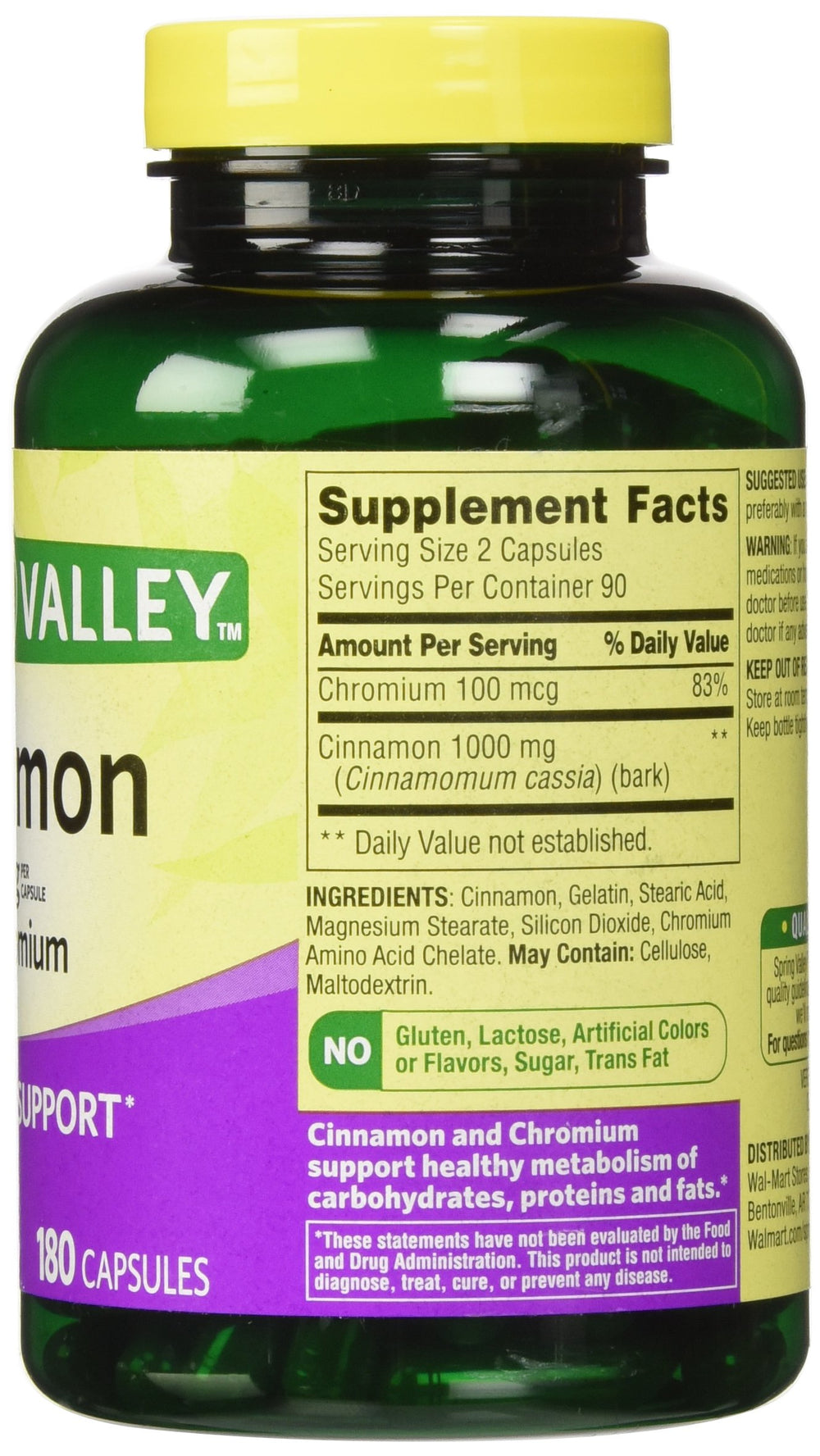 Spring Valley Cinnamon 500mg Chromium packaging front highlighting twin-pack value.