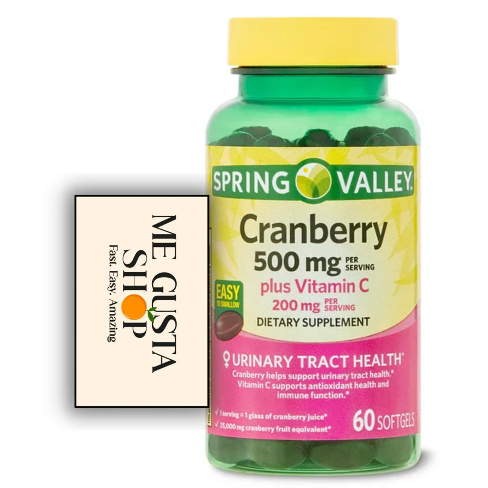 60-count bottle of Spring Valley Cranberry softgels for easy daily use.