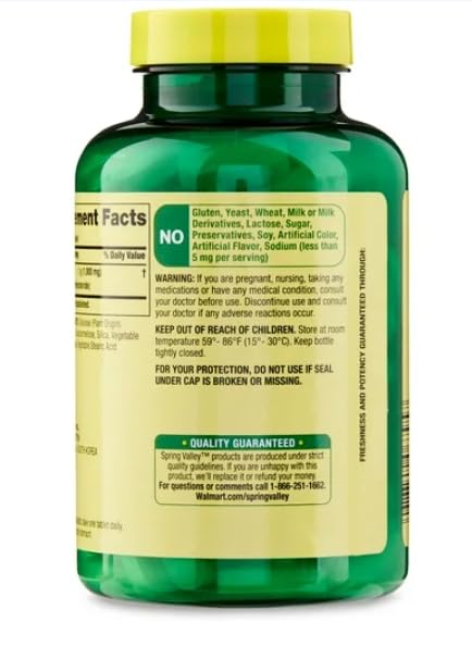 Spring Valley L-Lysine 1000mg label detail with non-GMO and gluten-free features.