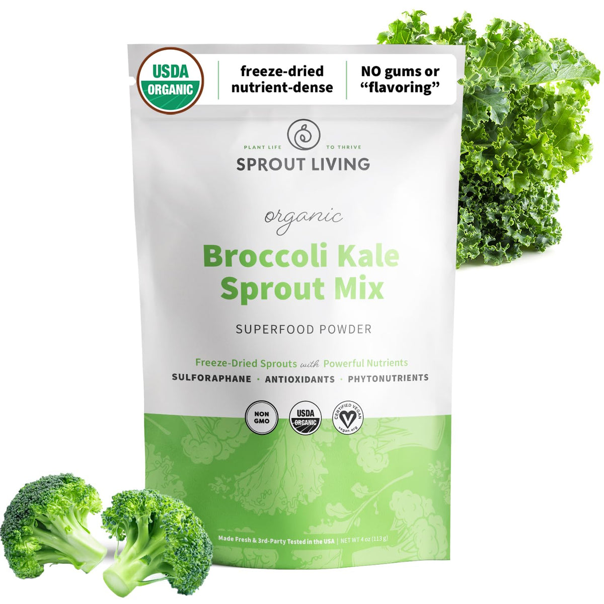 Sprout Living broccoli-kale sprout mix packaging for easy greens in meals