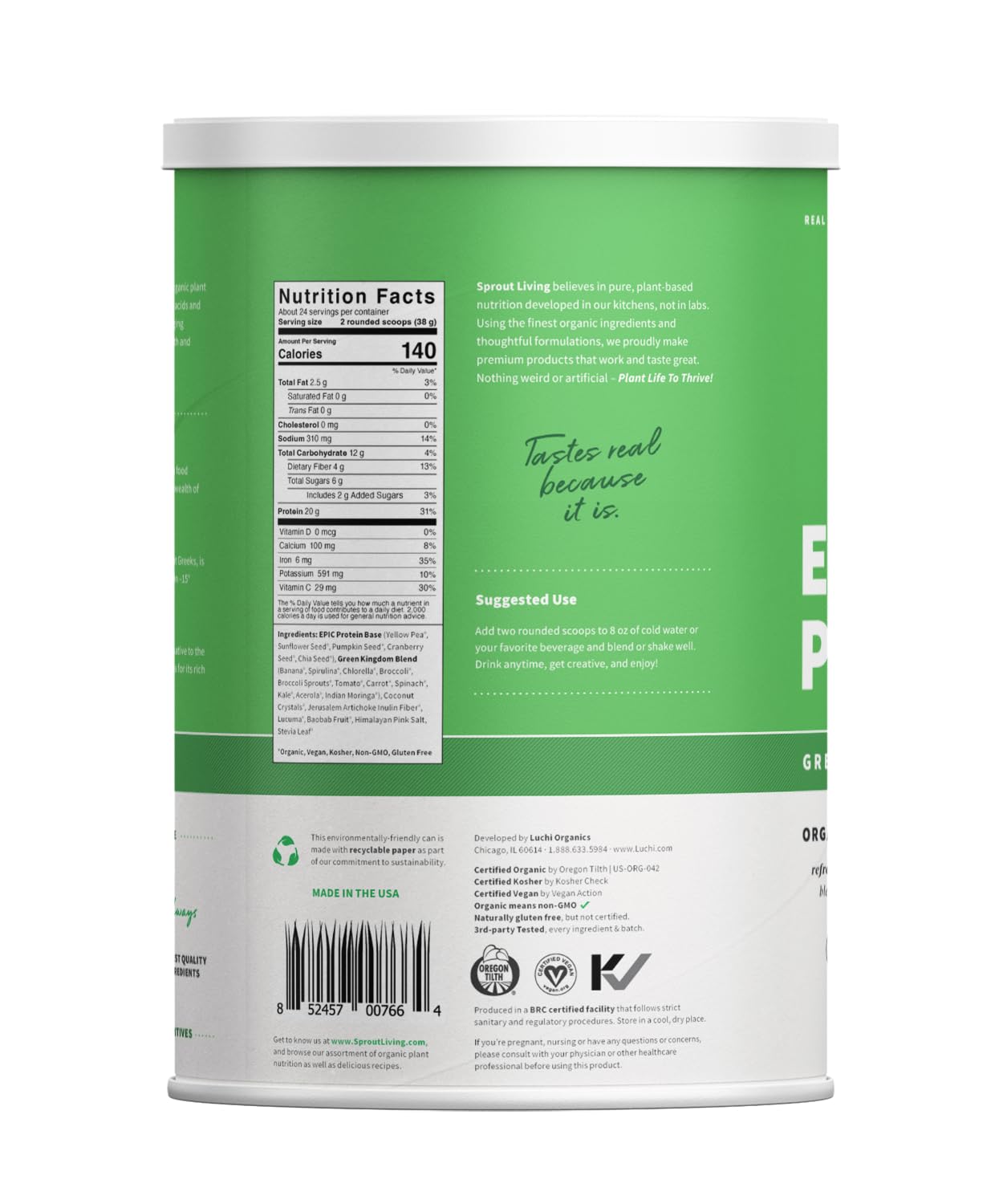 Prepared Sprout Living Epic Protein smoothie in a glass