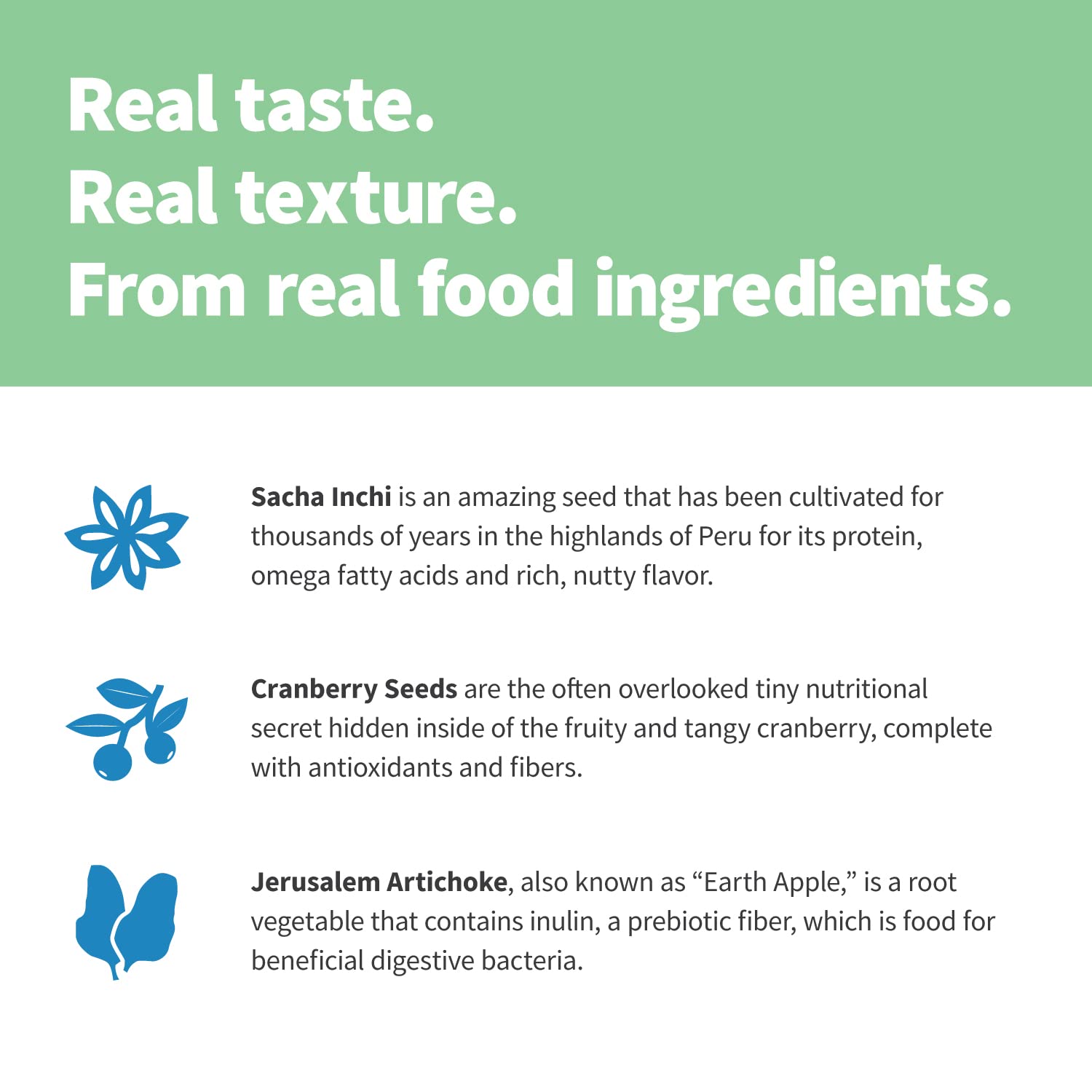 Sprout Living Jerusalem Artichoke and Cranberry Seed highlight natural prebiotic ingredients.
