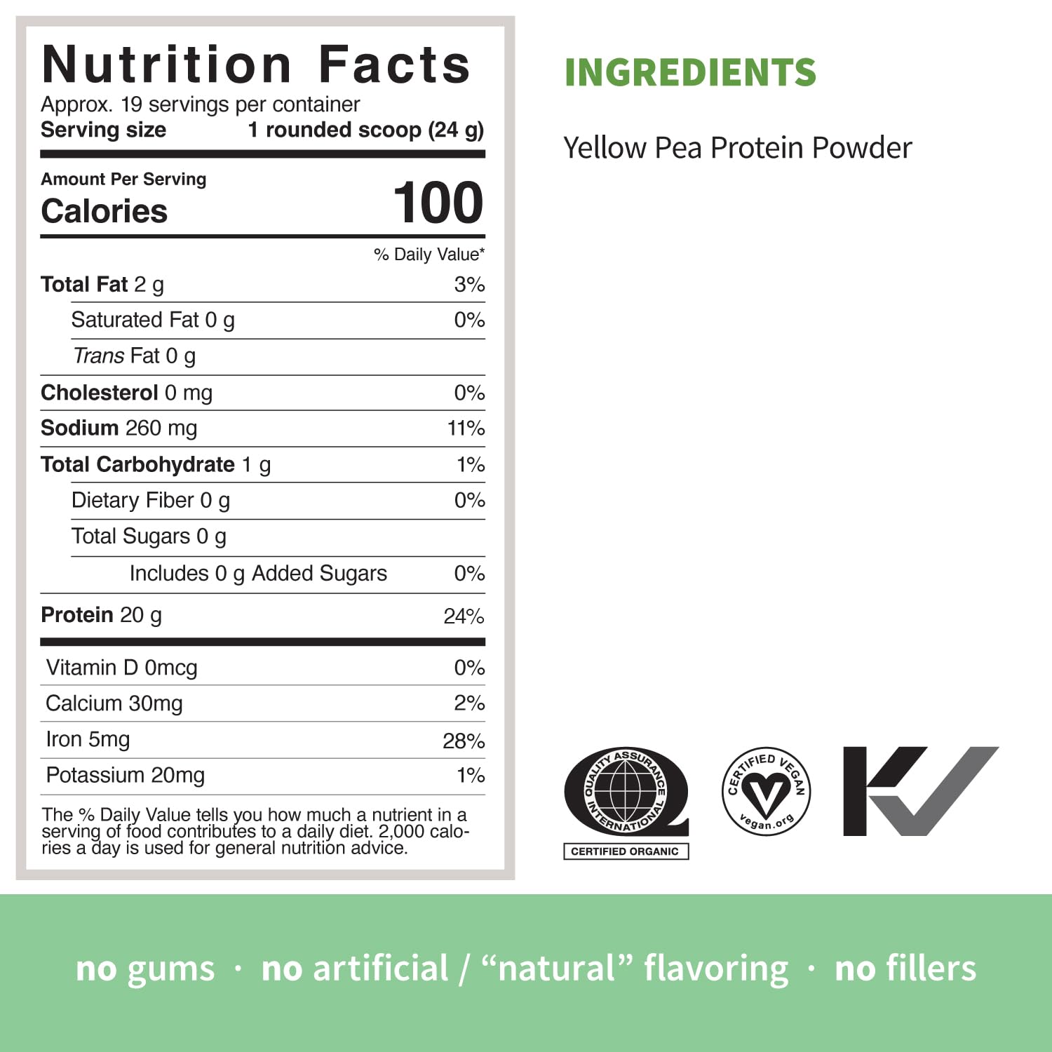 Sprout Living gluten-free pea protein powder packaging detail