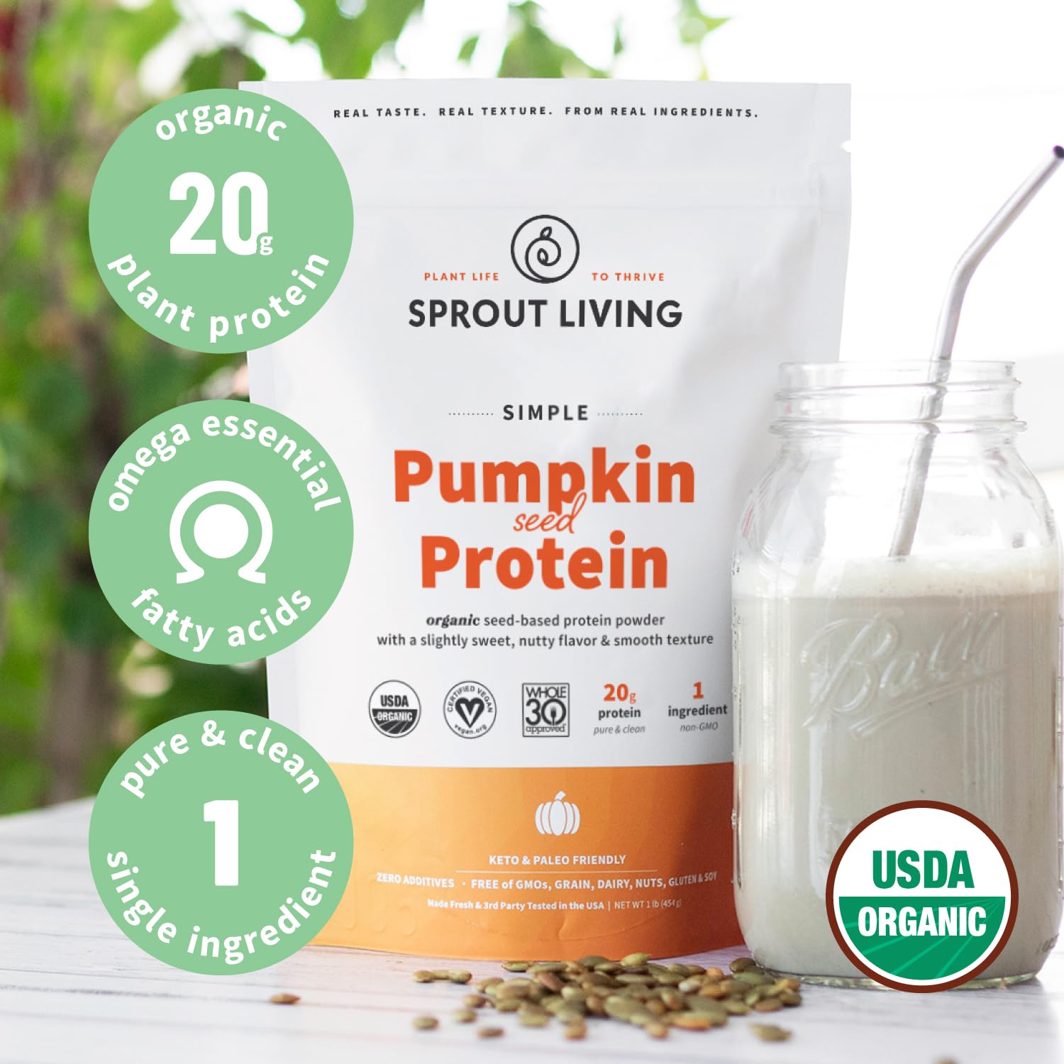 Sprout Living pumpkin seed protein powder in oatmeal for a balanced breakfast.