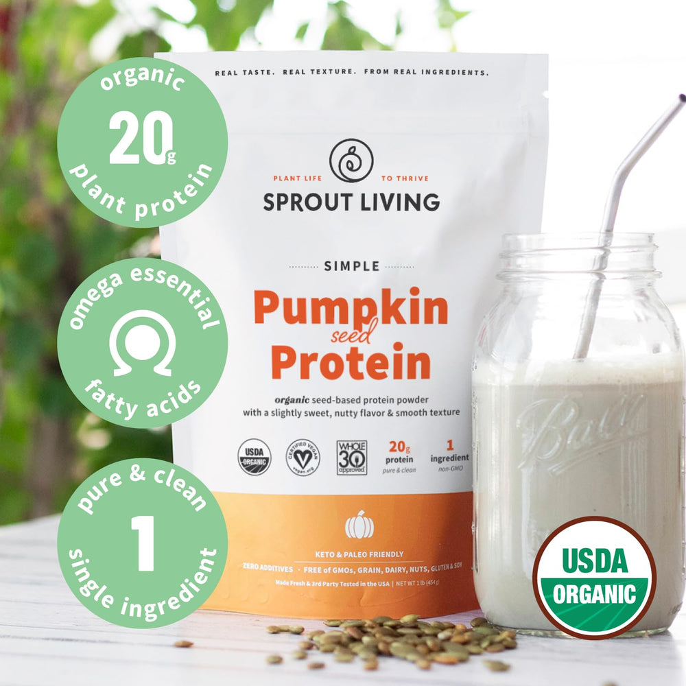 Sprout Living pumpkin seed protein powder in oatmeal for a balanced breakfast.