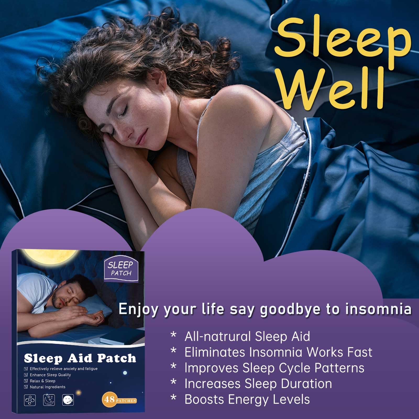 Sqie Sleep Patches worn at night on the shoulder for discreet support