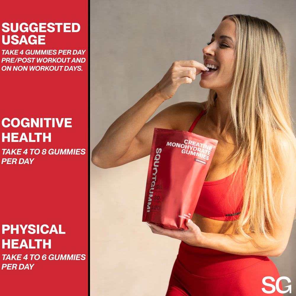 120-count jar of SquatGummi Creatine Gummies for long-term training support.