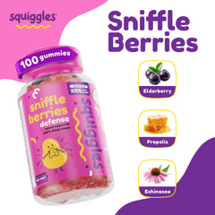 Close-up of Squiggles bee propolis gummies for everyday defense.