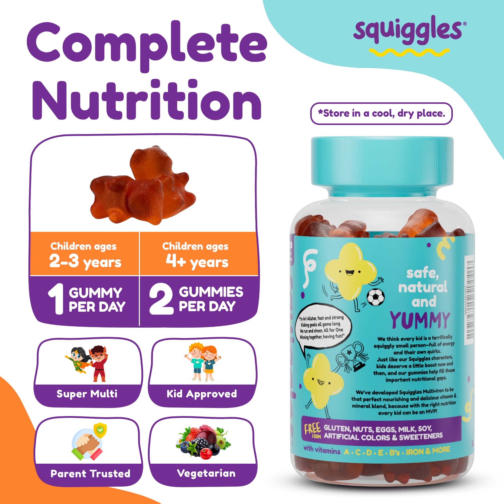 Squiggles chewy gummies are easy to take, simplifying kids' daily vitamins.
