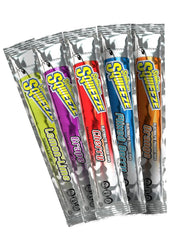 Sqwincher Sqweeze freezer pop front-pack showing assorted flavors for on-the-go hydration.