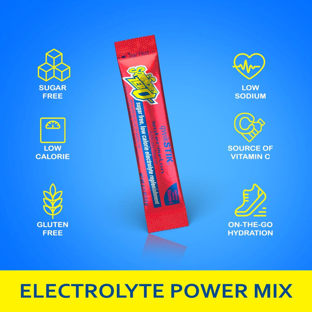 Sqwincher Zero Qwik Stik single-serve packet for on-the-go hydration.