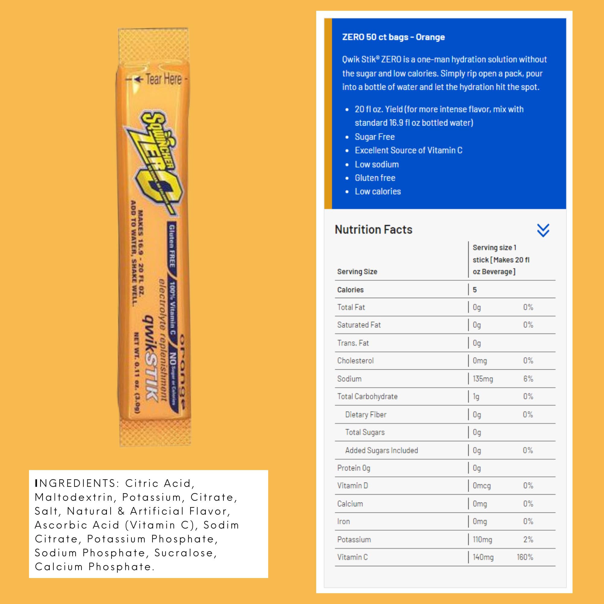 Sqwincher Zero Qwik Stik orange dissolving in water for fast hydration.
