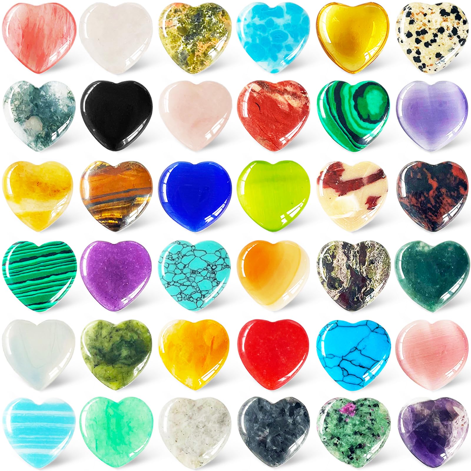 Srmayyi 40-piece heart crystal collection with colorful patterns for display