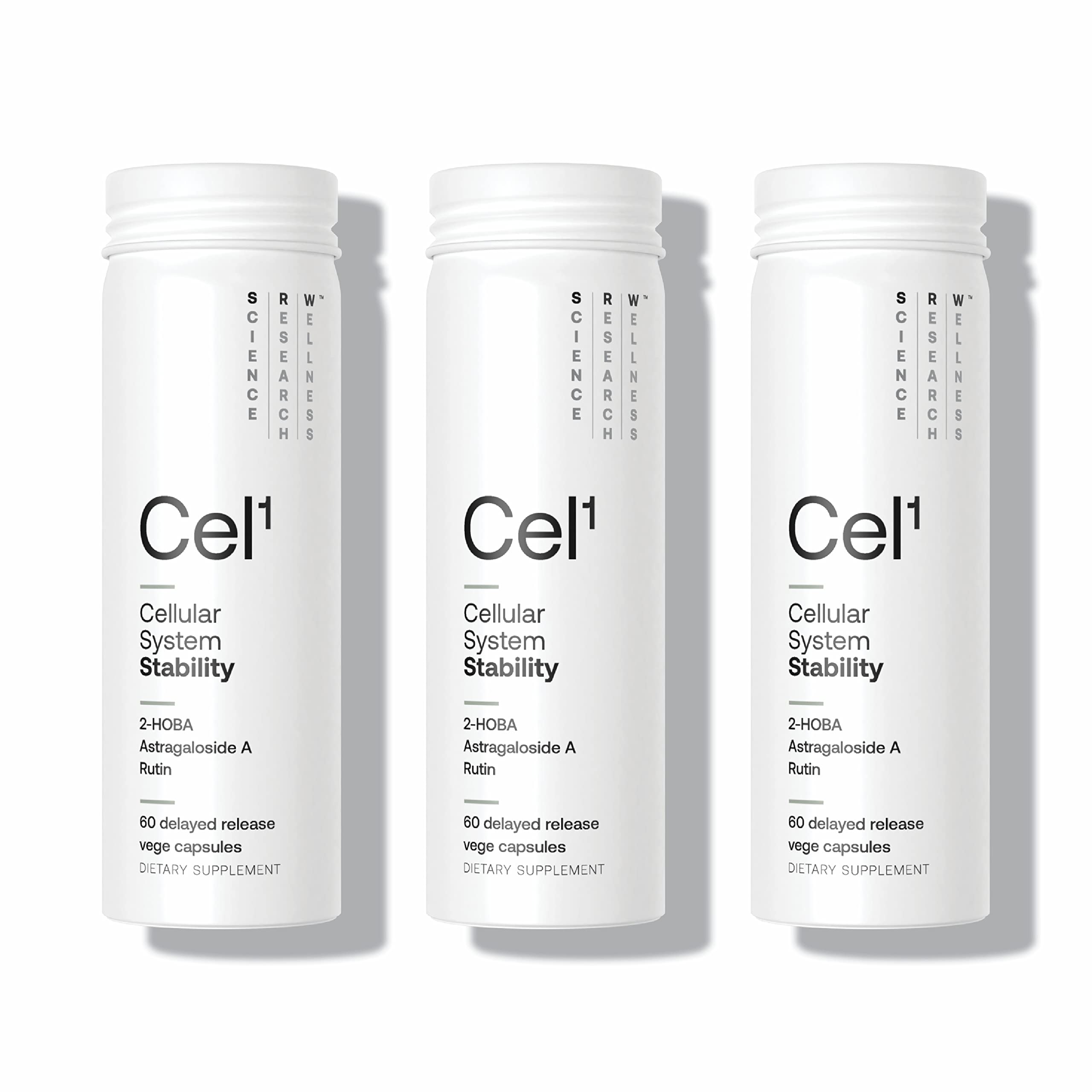 SRW Cel¹ Stability bottle front highlights a premium cellular support formula