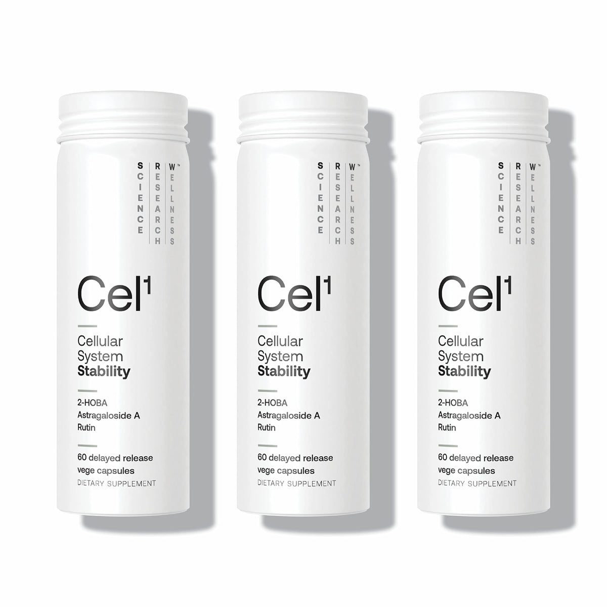SRW Cel¹ Stability bottle front highlights a premium cellular support formula