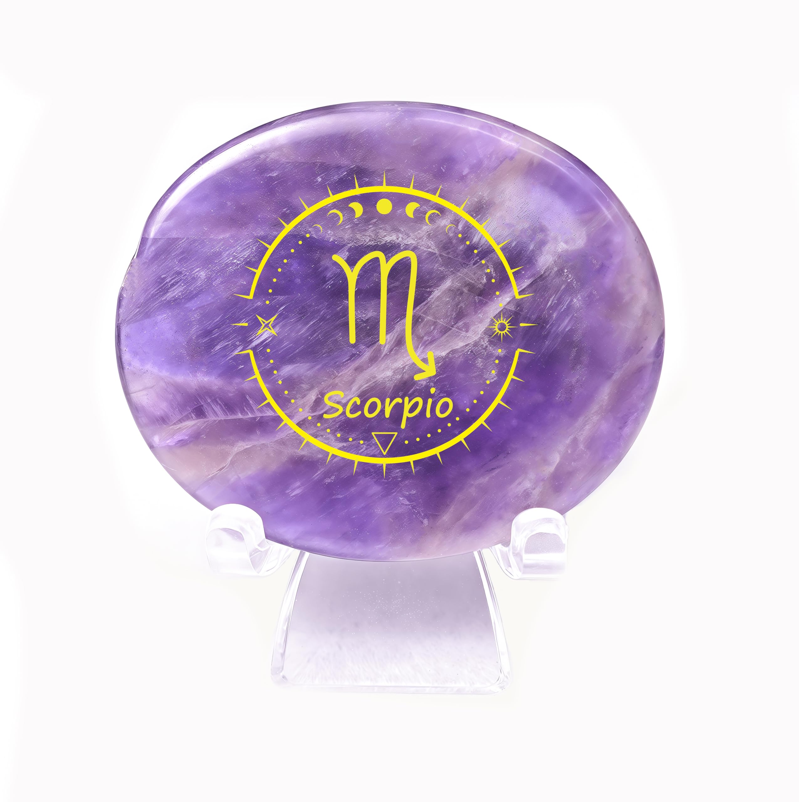 SSAKUGGI amethyst zodiac stone with engraved symbols for elegant desk decor.