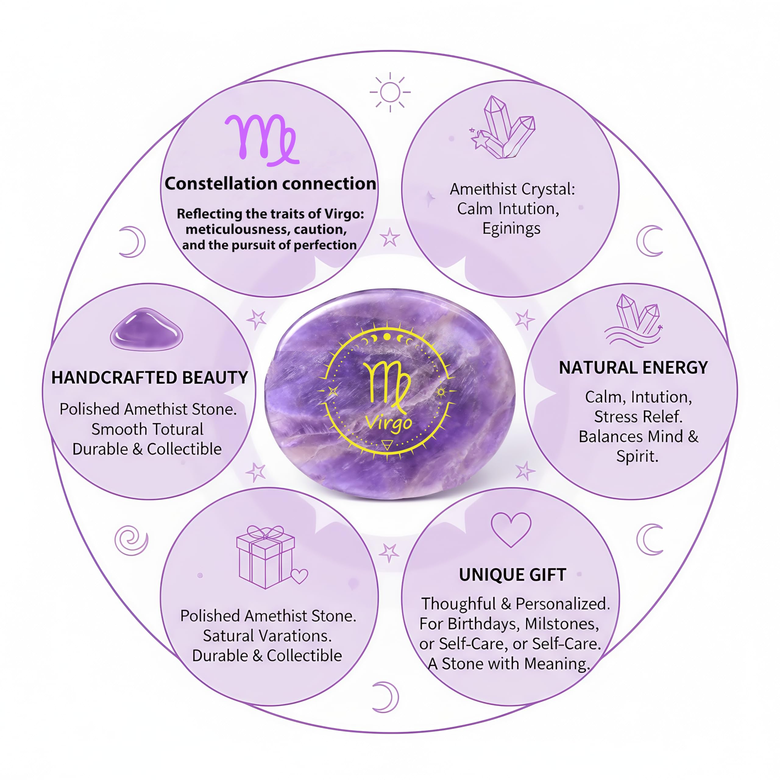 SSAKUGGI amethyst zodiac symbol close-up highlights detailed engraving and natural purple hue