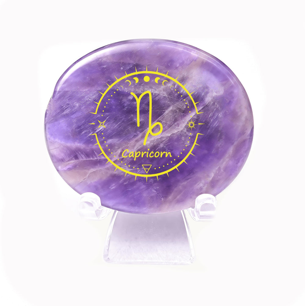 SSAKUGGI amethyst zodiac capricorn pocket stone with gold engraving, a stylish keepsake.