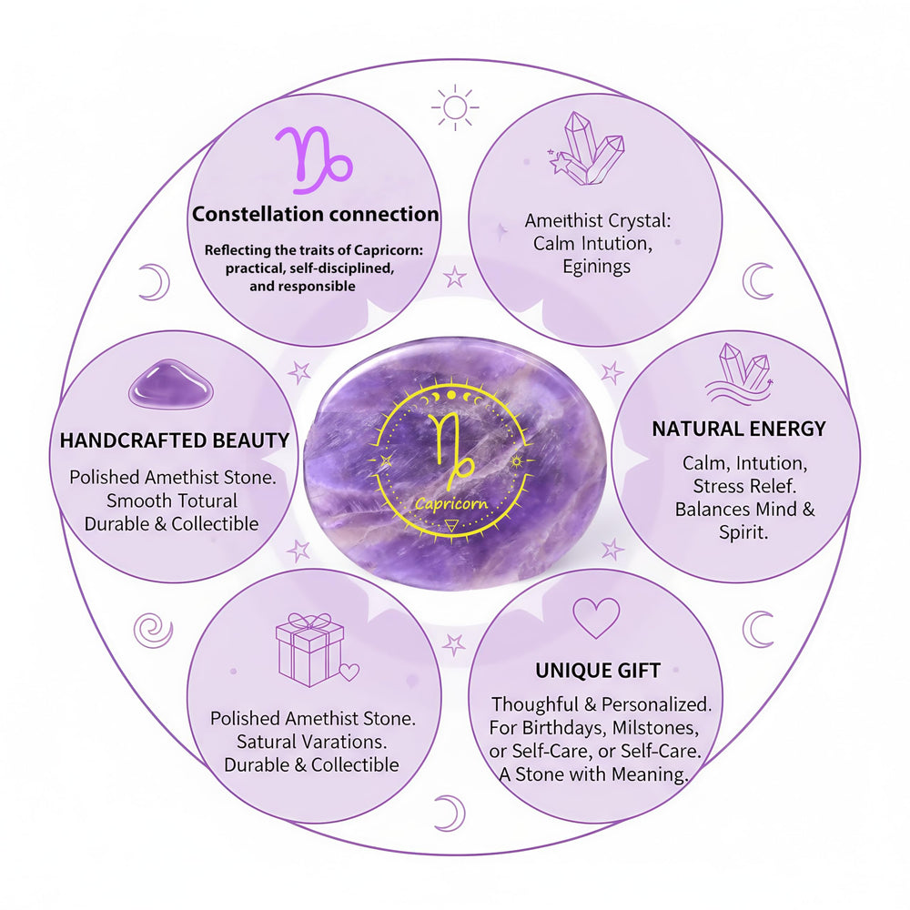 SSAKUGGI amethyst zodiac engraving close-up highlights detailed signs.