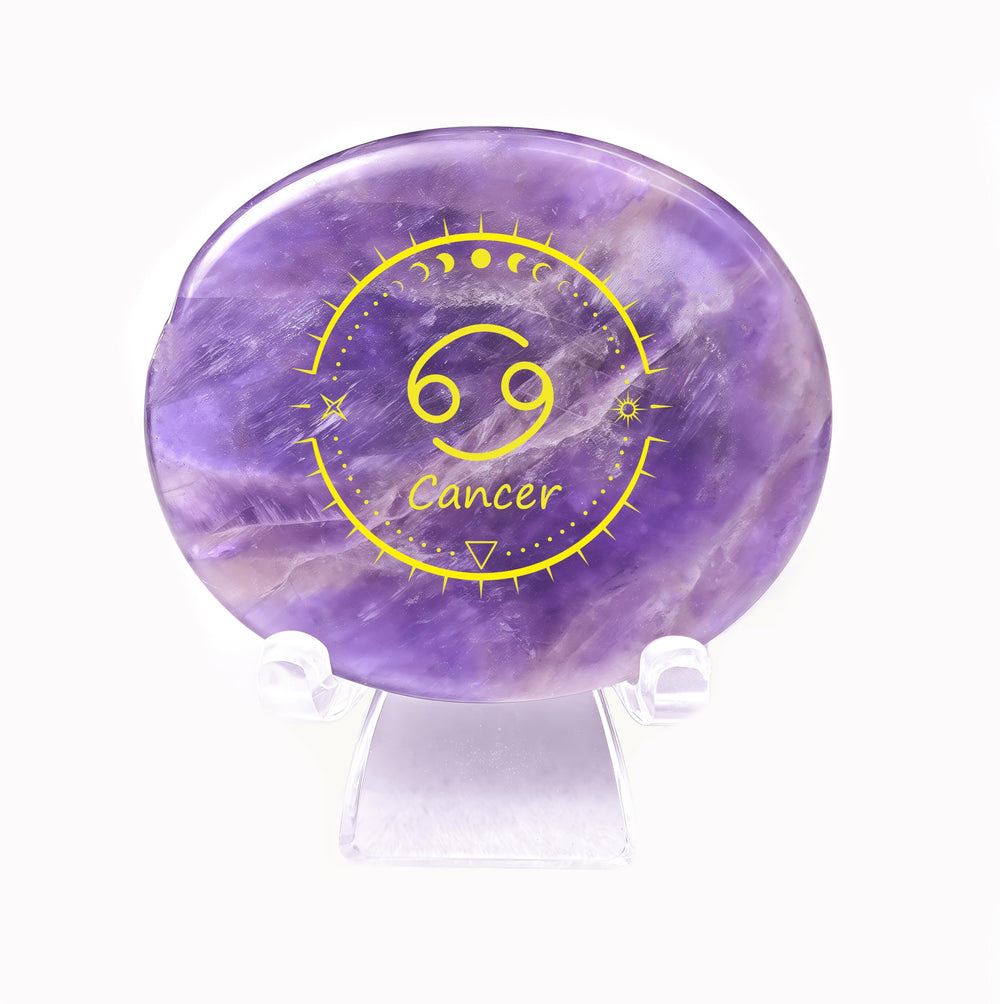 SSAKUGGI amethyst zodiac pocket stone with Cancer symbol for mindful gifting