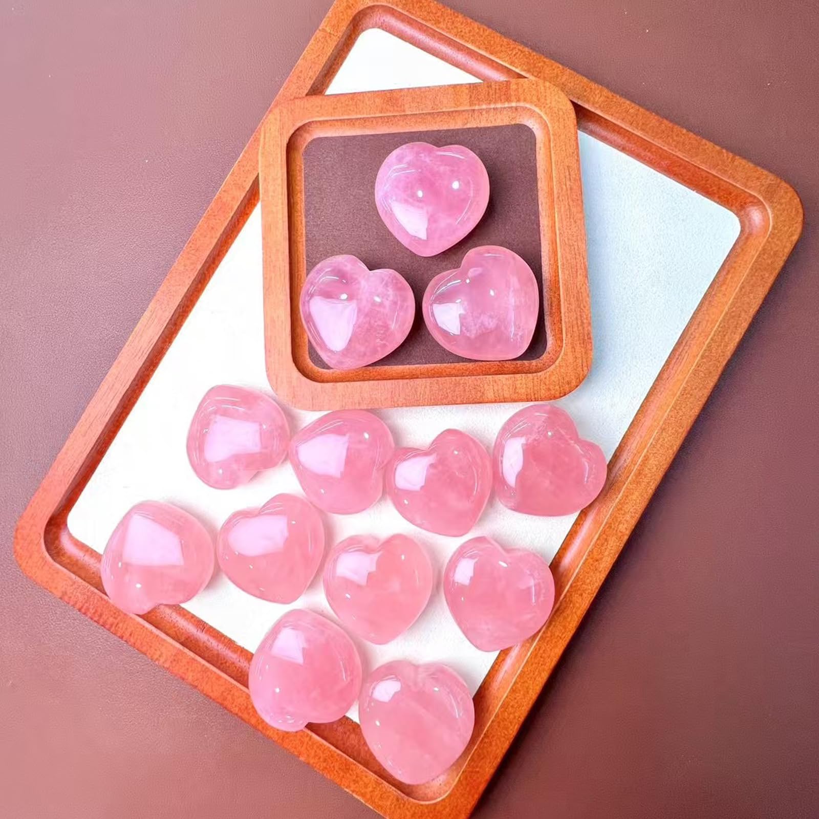 SSAKUGGI rose quartz heart stones set displayed together for romantic gifts